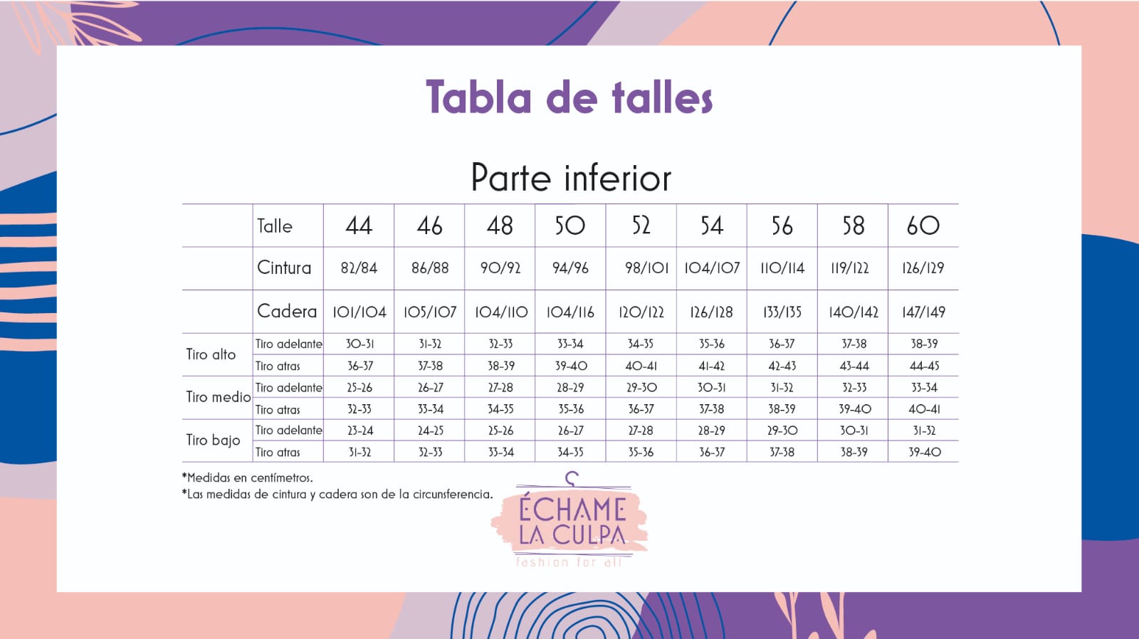 Tabla de talles inferior
